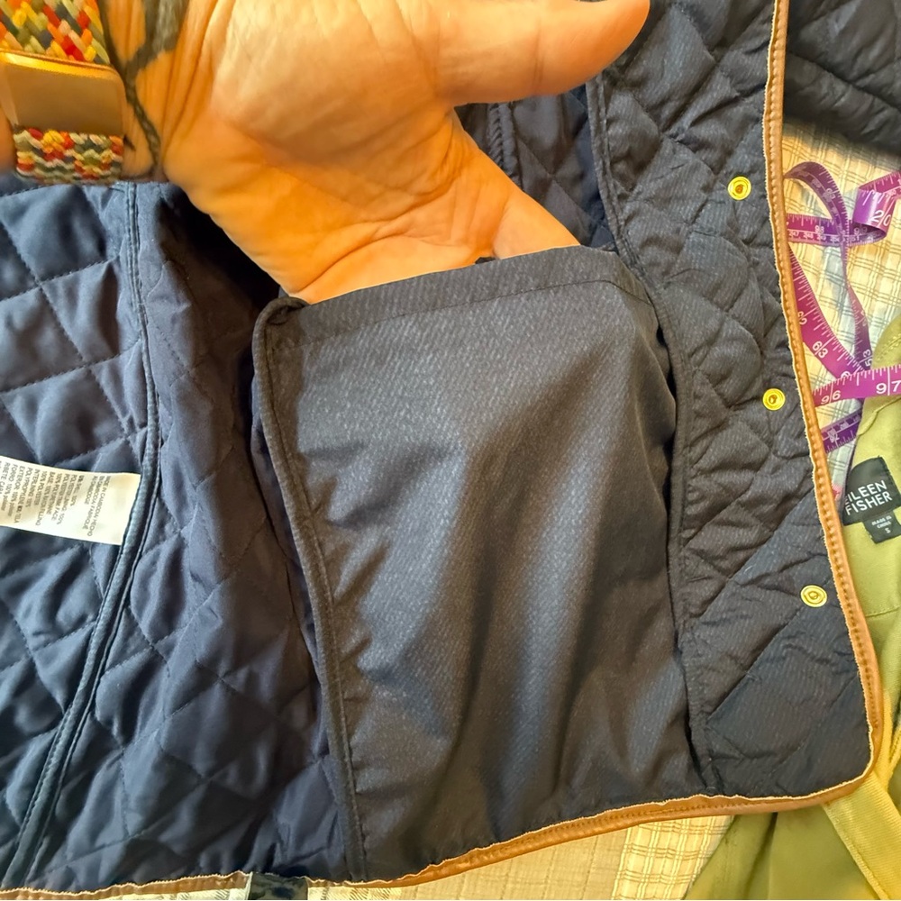 Chico's Blue and Tan Puffer Jacket with Quilted Design Size 2 - Picture 10 of 16